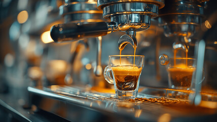 coffee machine pouring espresso - Powered by Adobe