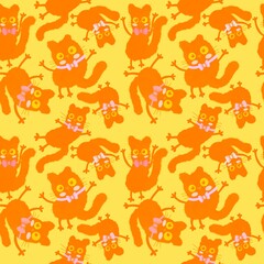 Watercolor spots animals seamless Halloween cats pattern for wrapping paper and fabrics and kids print and party
