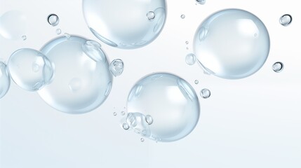 Transparent Water Bubbles Floating with Soft Blue Tones.