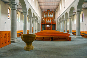 Innenansicht der ehemaligen Klosterkirche St. Georg in Stein am Rhein, Kanton Schaffhausen (Schweiz)
