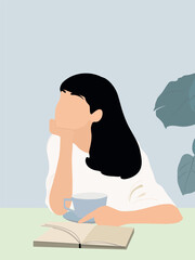 book-cup-girl thinking