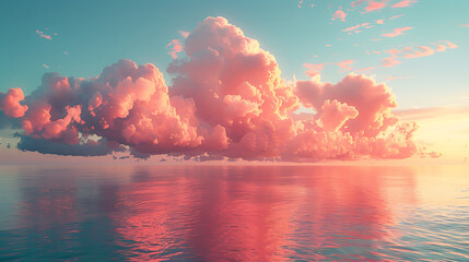Beautiful cloud over ocean water at sunset in Golden pink blue and green tones. Generative Ai