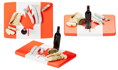 Canadian Cuisine on Flag-Inspired Cutting Board with Wine and Deli Selection
