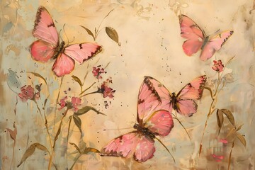 Pink butterflies butterfly painting art with watercolors