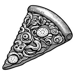 Classic Pizza Slice Engraving sketch PNG