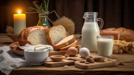 breakfast with milk and bread