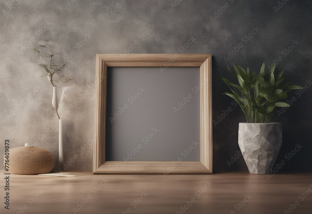 Poster mock up frame close up in home interior background boho style 3d render