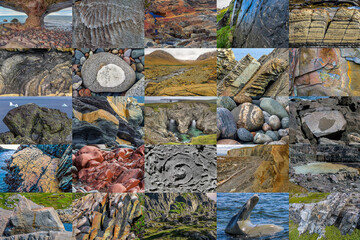 25 photos of rocks and geologic formations in Newfoundland, Canada; arranged for a jigsaw puzzle