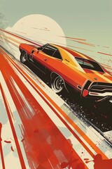 Naklejka premium muscle car illustration, motors, roadtrips, ai image of cars