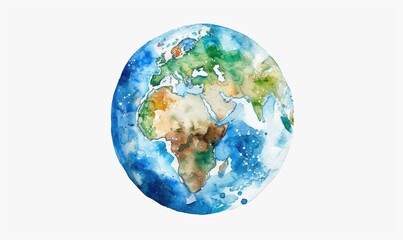 A watercolor painting of a globe Earth on white background