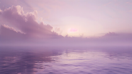 Obraz premium A beautiful, serene ocean scene with a pink and purple sky. The water is calm and the sky is filled with clouds