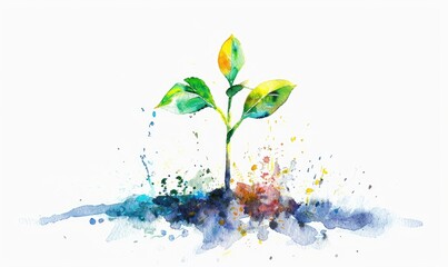 bright watercolor tree sprout on white background - obrazy, fototapety, plakaty