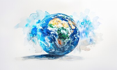 Watercolor Earth globe on white background - obrazy, fototapety, plakaty