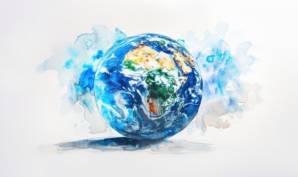 Watercolor Earth globe on white background