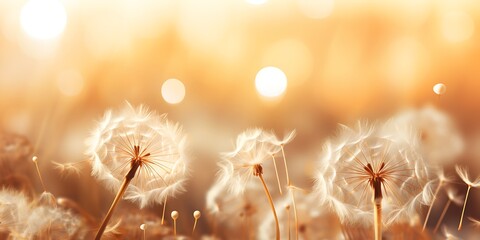 Beautiful dandelion seeds on blurred background with bokeh
