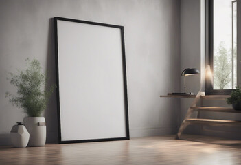 Mock up poster frame in home interior background modern style 3d render