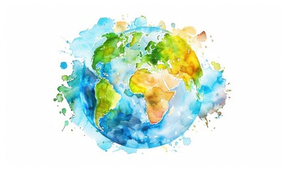 Watercolor painting of Earth with colorful continents