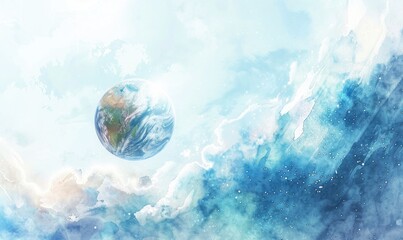 Obraz na płótnie Canvas Watercolor painting of the Earth globe floating in cosmic space