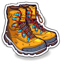 Trail-Ready: Vibrant Illustrated Sticker of Rugged Hiking Boots