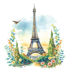 eiffel lanscape vector illustration in watercolor style