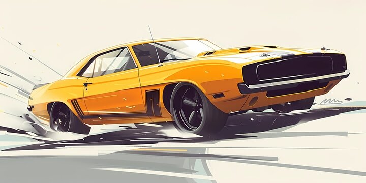 muscle car illustration, motors, roadtrips, ai image of cars