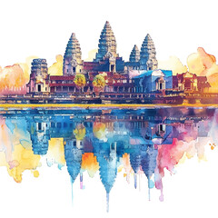 angkor wat lanscape vector illustration in watercolor style - obrazy, fototapety, plakaty