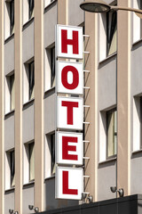 Hotel sign on building facade