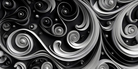 A unique abstract background in the quilling style, crafted from twisted paper strips. Ideal for illustrating crafts, creativity, and paper art,black and white palette