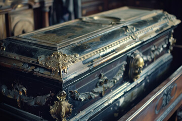 Antique Ornate Gilded Coffin with Elaborate Detail