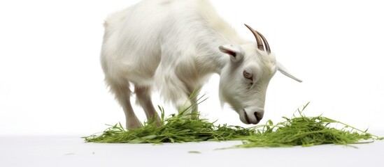 goat eat grass white background .isolated
