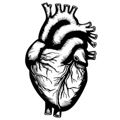 Anatomical Human Heart Line Art Vector Illustration
