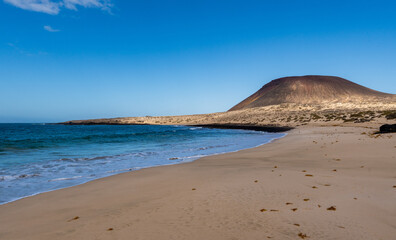 Beach and Volcano on the Island of la Graciosa, Lanzarote, Canary Islands Spain