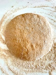 Sticky dough from whole wheat flour for dumplings
