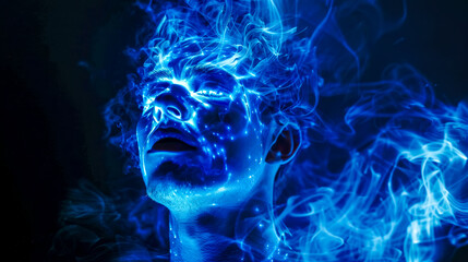 Electric dreams - man with blue neon light effects