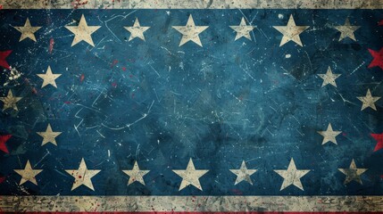 A grunge-style American flag background with scratched texture and faded stars, ideal for creating a sense of history and resilience.