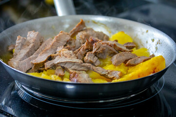 Traditional carne de sol with cassava, typical Brazilian dish