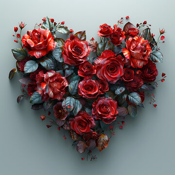 Heart of flowers Valentines Day. Gift photo generative ai