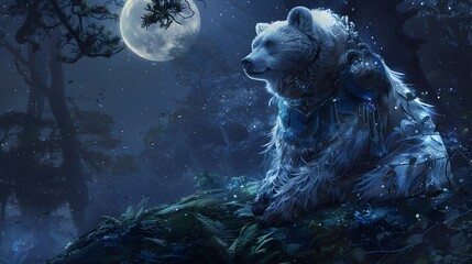 Forest Beast in Midnight under the moon - obrazy, fototapety, plakaty