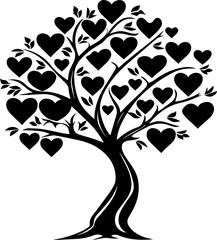 Tree of Hearts Silhouette Black Vector  Illustration
