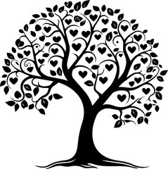 Tree of Hearts Silhouette Black Vector  Illustration
