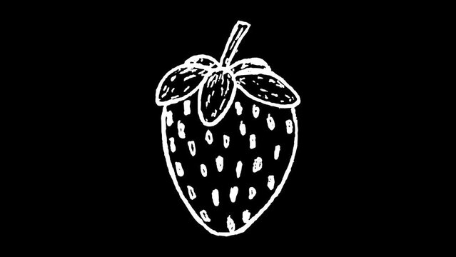 White wiggly hand drawn strawberry fruit doodle overlay animation