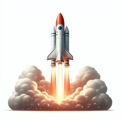 Rocket launch with fire isolated on a white background