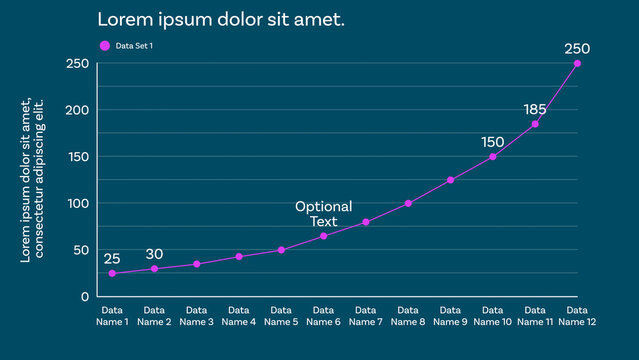 Responsive Line Graph for Clean and Modern Data Visualizations Design and Slide Presentations with up to 12 Animated Data Points and Optional Labels to show Percentages, Whole Values, and Custom Texts