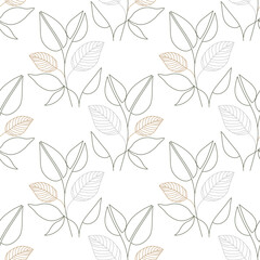 Seamless pattern, contour flowers, leaves and plants in pastel shades. Abstract background for textile, print. Vector