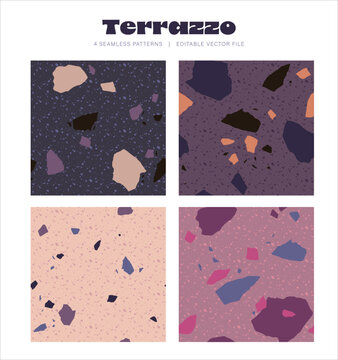 Terrazzo dark purple plum coloured seamless pattern background 4 pack