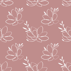 Seamless pattern, contour flowers, leaves and plants in pastel shades. Abstract background for textile, print. Vector