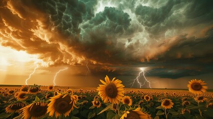 Thunderstorm Over Sunflower Field