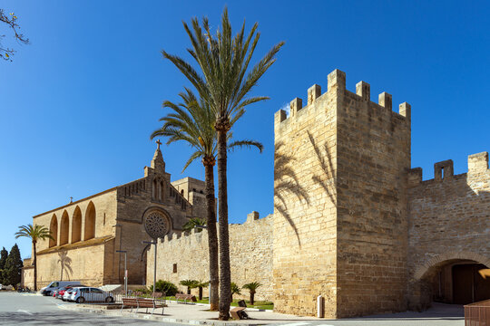 The roman catholic church of Sant Jaume in the medieval walled city of Alcudia, Mallorca, Spain, Balearic Islands