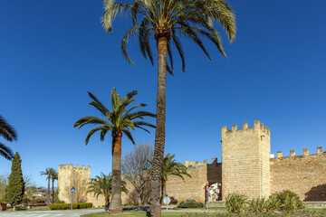 Fototapeta na wymiar The 14th-century medieval walls of the old town of Alcudia, Mallorca, Spain, Balearic Islands