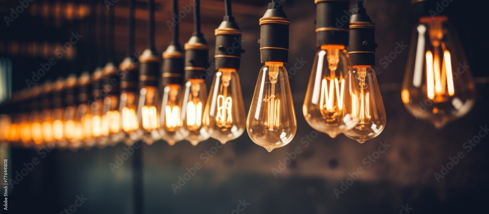 Poster several light bulbs are suspended from the overhead ceiling in a close-up view, illuminating the spa